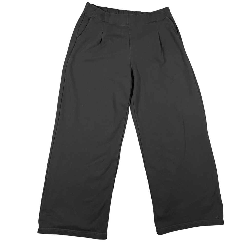 Aerie Black Wide Leg Sweatpants Pleated Front High Waist Large Loungewear Casual